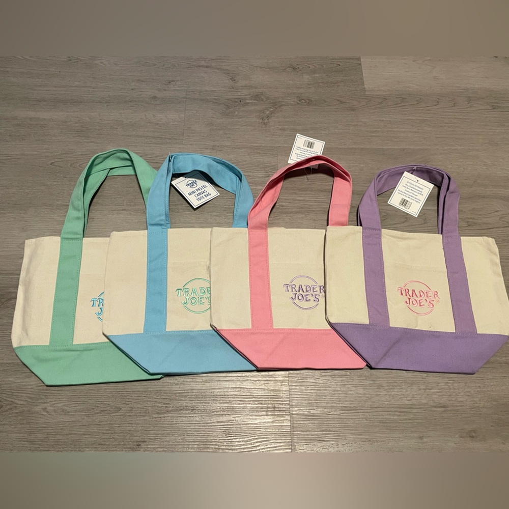 Trader Joe's Pastel Mini Canvas Tote Bags 2025 LIMITED EDITION NWT LOT OF 4